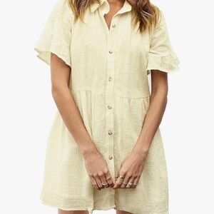 ROYLAMP 2023 Cute Tunic Dress Bell Sleeve
Split Hem Button up Flowy Mini Dress